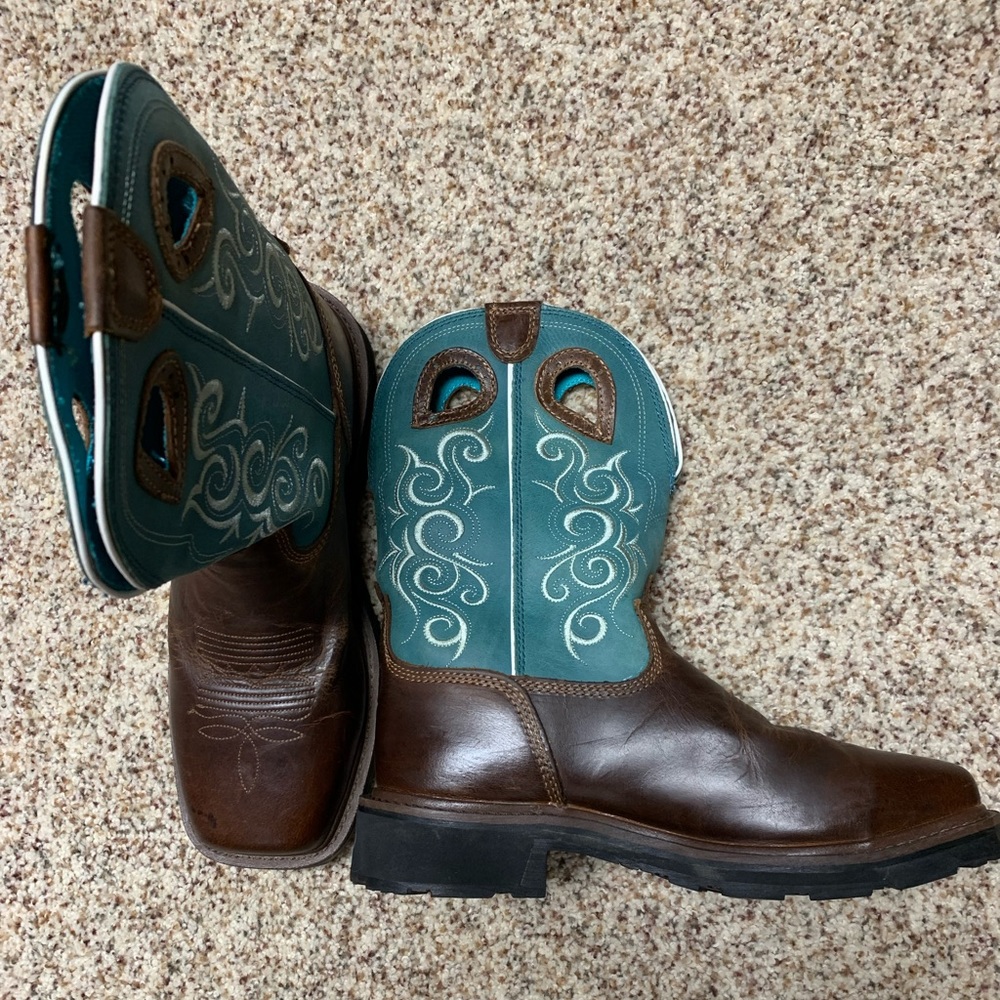 Tony Lama teal and brown boots.
